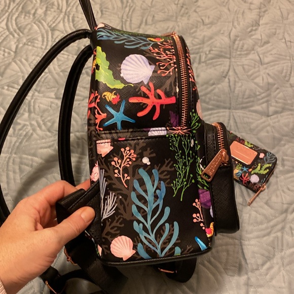 Loungefly Under the Sea Flounder and Sebastian mini backpack, and card holder - Picture 4 of 11